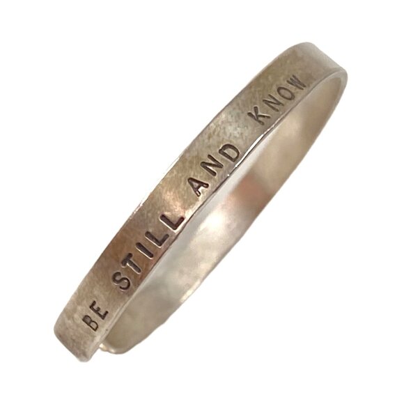 Inspirational Cuff Bracelet S/M Sterling Silver 925 Motivational Skinny Boho Y2K - Picture 1 of 16